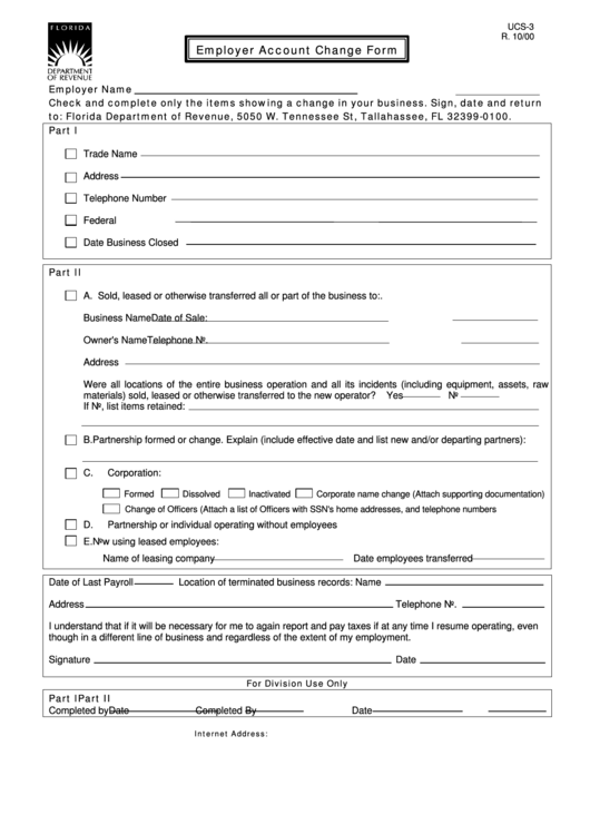 Form Ucs-3 - Employer Account Change Printable pdf