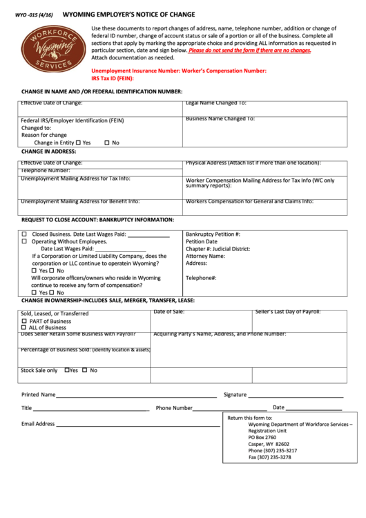 Form Wyo-015 - Wyoming Employer