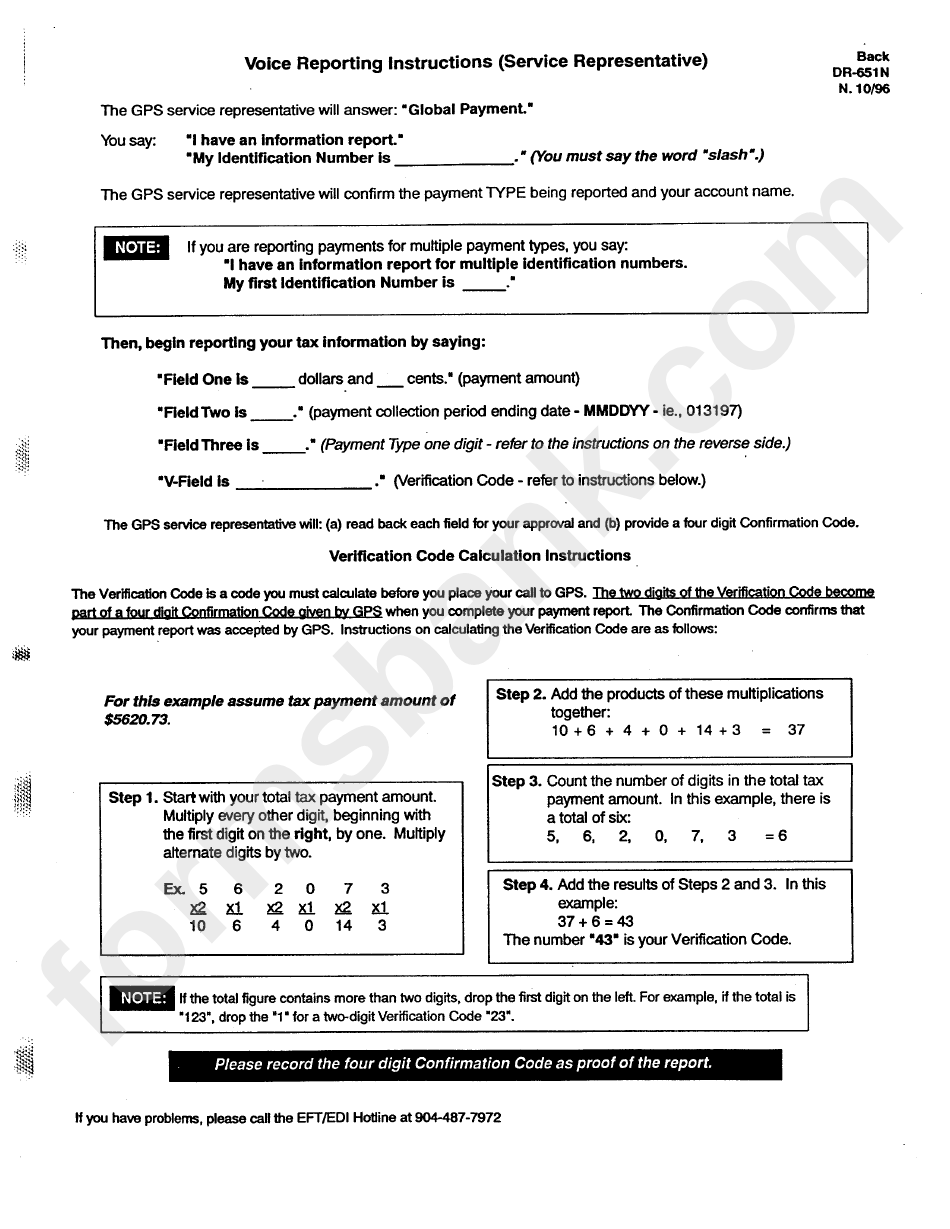 Form Dr-651 - Electronic Tax Payment System And Voice Reporting Instructions