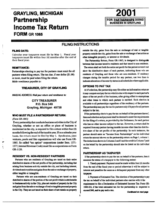 Instructions For Partnership Income Tax Return Form Gr 1065 2001 Printable pdf