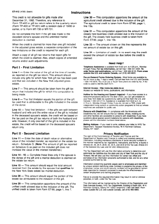 Instructions For Form Et-412 Printable pdf