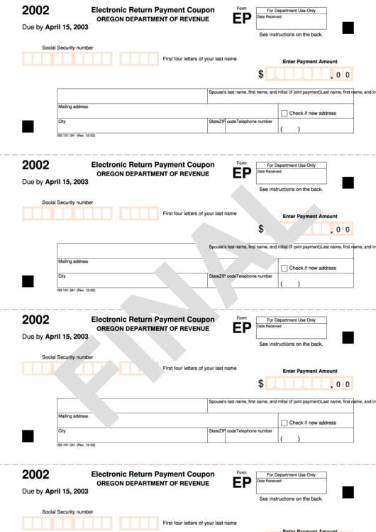 Form Ep - Electronic Return Payment Coupon - 2002 printable pdf download