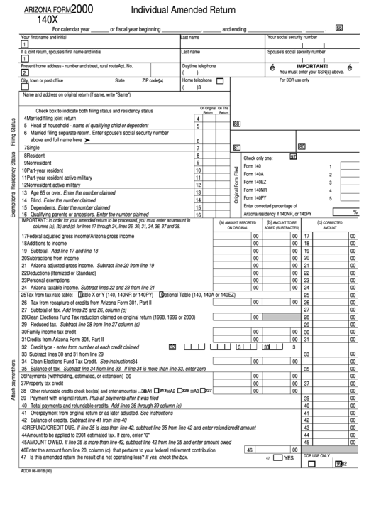 Form 140x - Individual Amended Return - 2000 Printable pdf