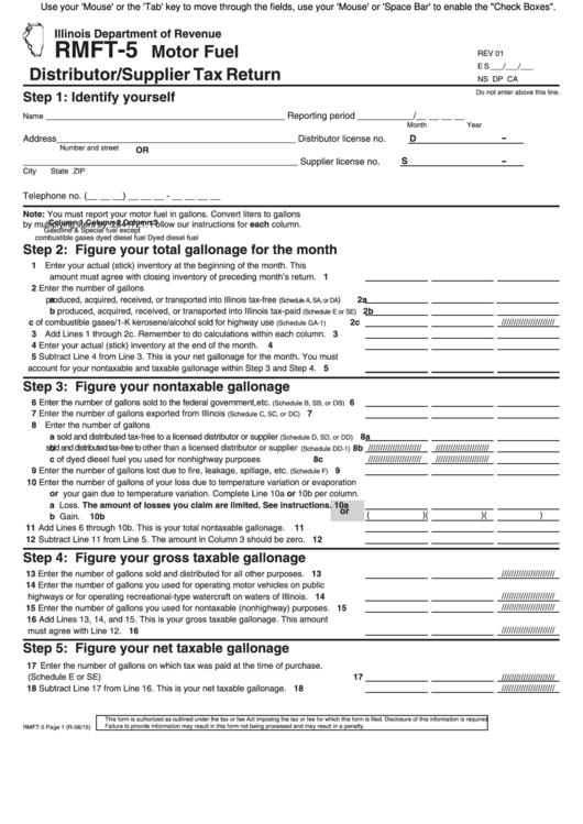 Fillable Form Rmft-5 - Motor Fuel Distributor/supplier Tax Return - 2015 Printable pdf