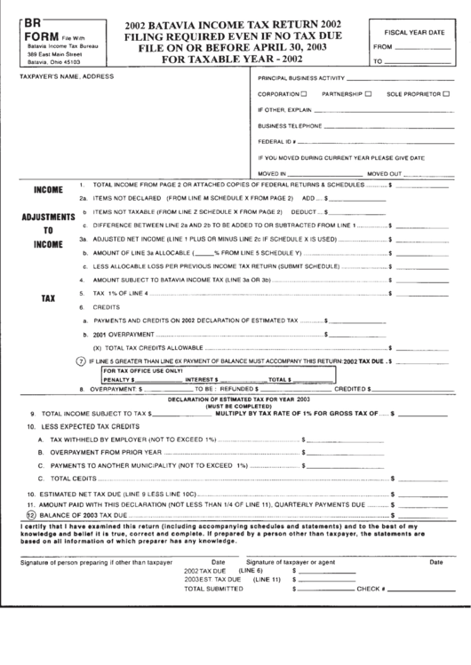 Br Form Batavia Tax Return 2002 printable pdf download