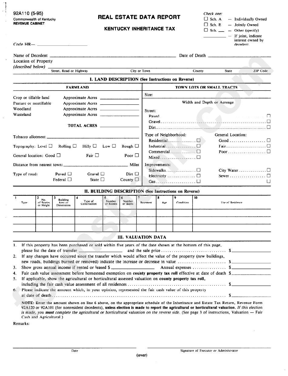 Form 92a110 - Real Estate Data Report - 1995