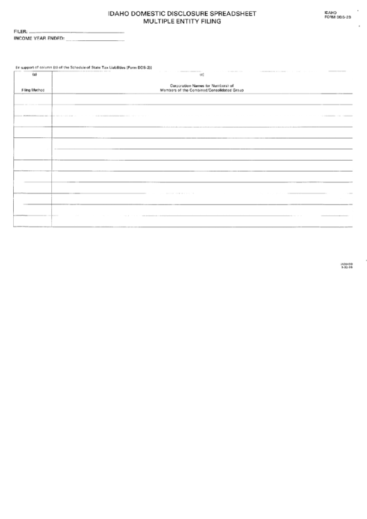 Form Dds-2b - Idaho Domestic Disclosure Spreadsheet Multiple Entity Filing - 1995 Printable pdf