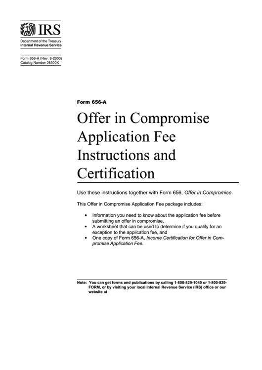 Instruction For Form 656-A - Offer In Compromise Application Fee Printable pdf