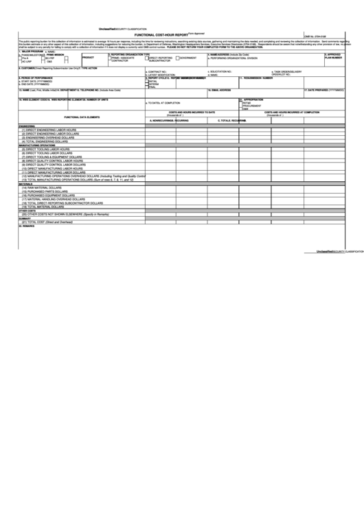 Form Dd Form 1921-1 - Functional Cost-Hour Report - 2011 Printable pdf