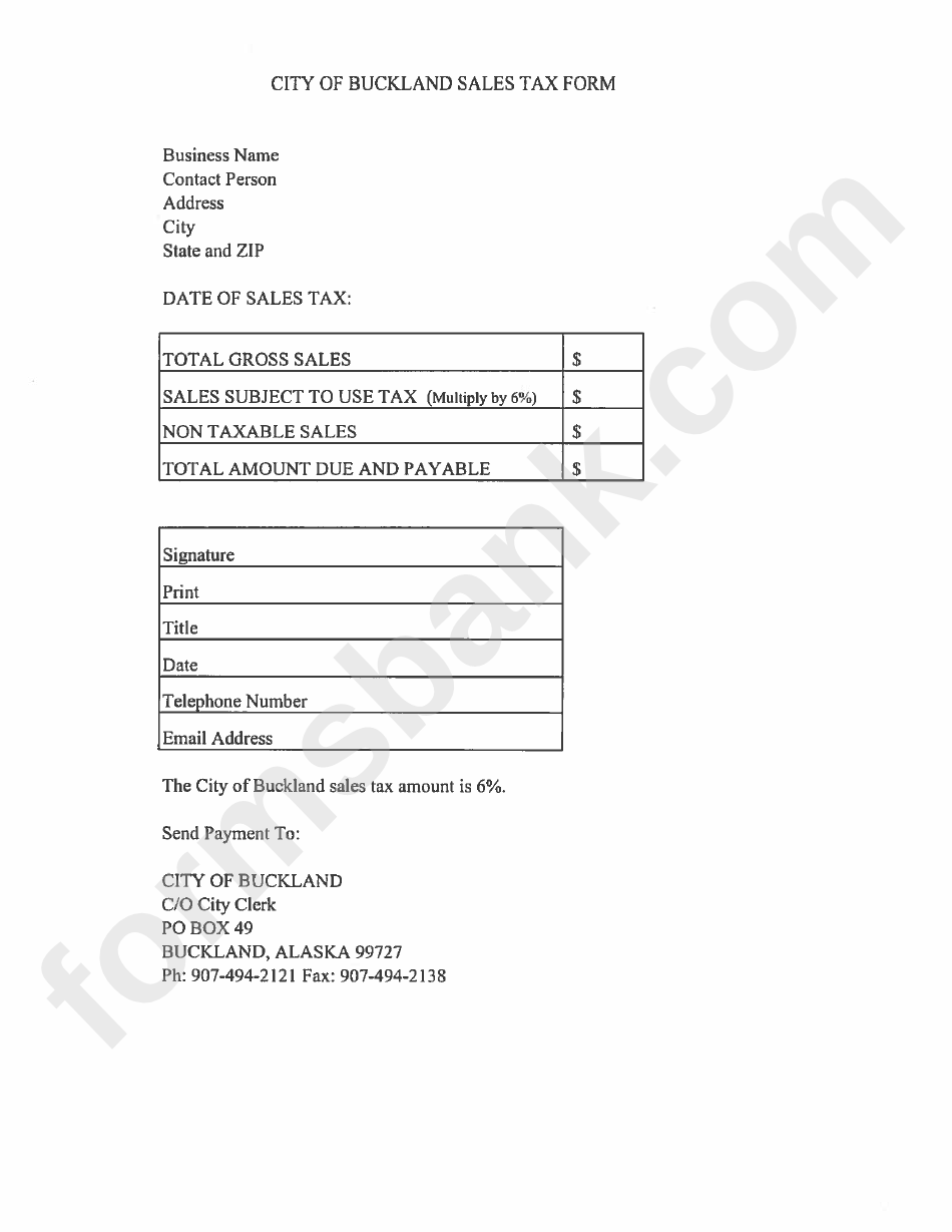 City Of Buckland Sales Tax Form