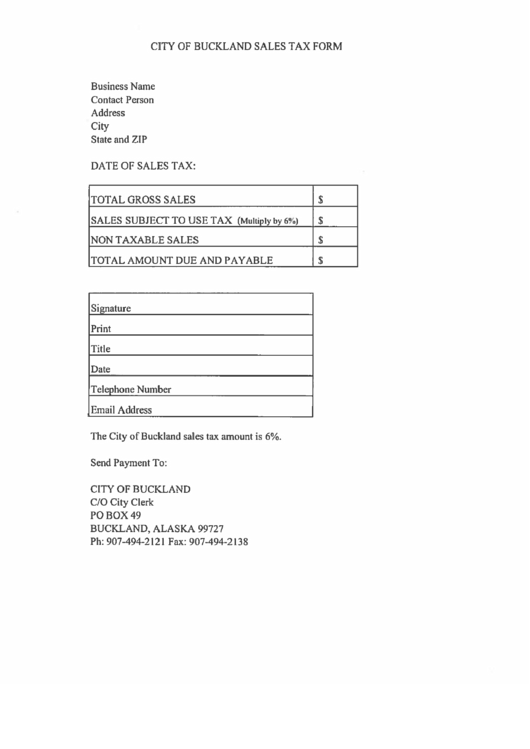 City Of Buckland Sales Tax Form Printable pdf