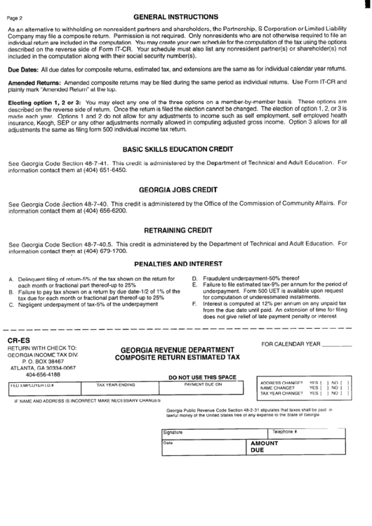 Form Cr-Es - Georgia Revenue Department Composite Return Estimated Tax Printable pdf