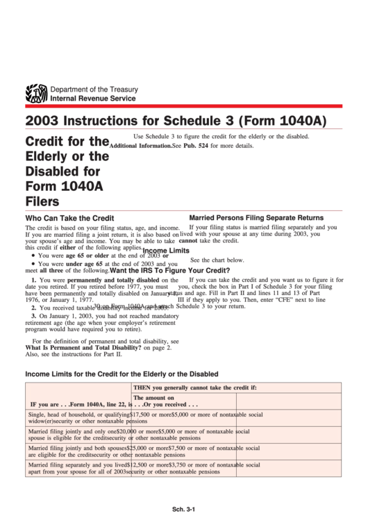 Instructions For Schedule 3 (Form 1040a) - 2003 Printable pdf