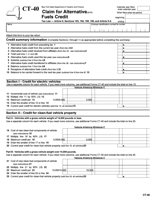 Form Ct-40 - Claim For Alternative Fuels Credit - New York State Department Of Taxation And Finance Printable pdf