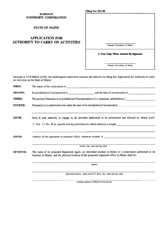 Form Mnpca-12 - Applicatio Nfor Authority Tocarry On Activities Printable pdf