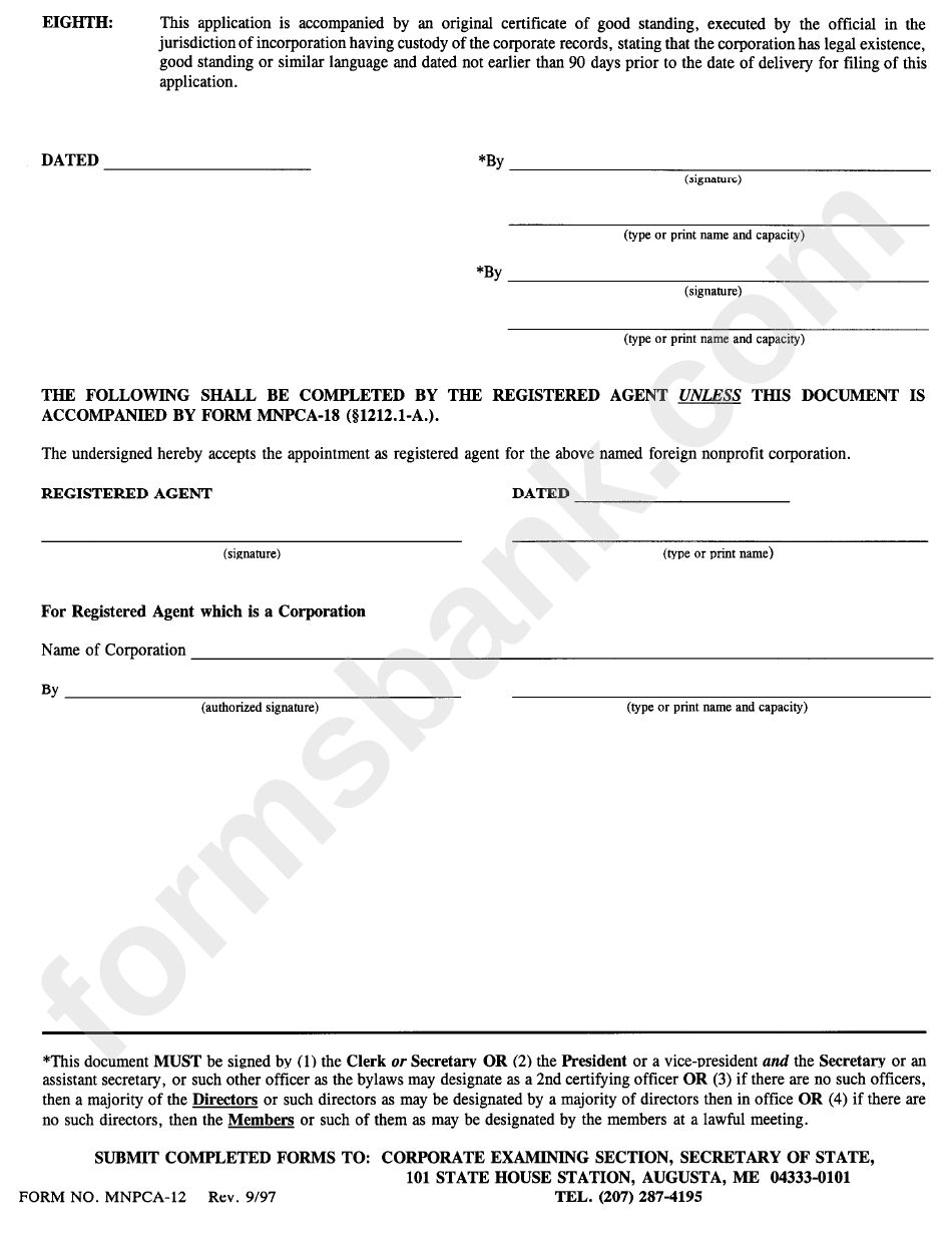 Form Mnpca-12 - Applicatio Nfor Authority Tocarry On Activities