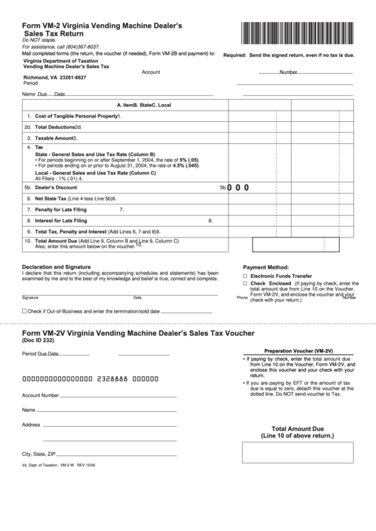 Fillable Form Vm-2 - Virginia Vending Machine Dealer