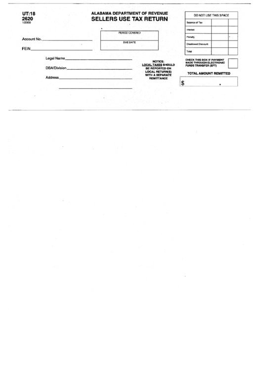 Form Ut:18 2620 - Sellers Use Tax Return - Alabama Department Of Revenue Printable pdf