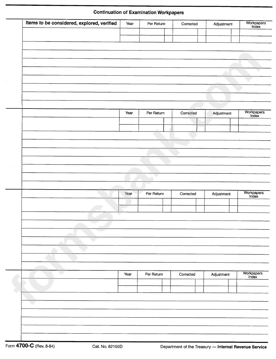 Form 4700c - Continuation Of Examination Workpapers