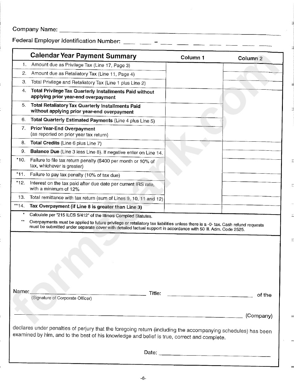 Form Il446-0126-L - 2011 Privilege And Retaliatory Tax Return For Life And Accident And Health Companies - Illinois Department Of Insurance