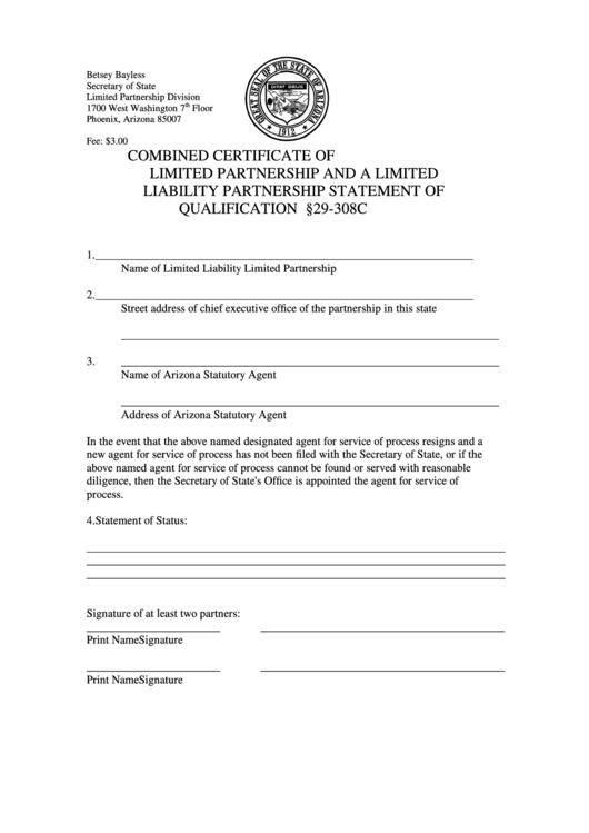 Fillable Combined Certificate Of Limited Partnership And A Limited Liability Partnership Statement Of Qualification Printable pdf