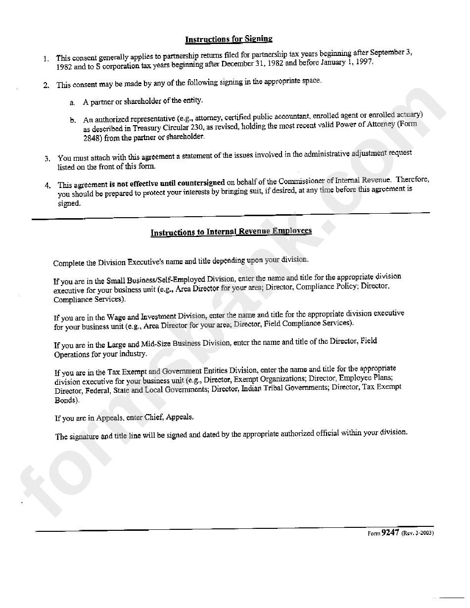 Instructions For Form 9247 - Partnership Return Tax