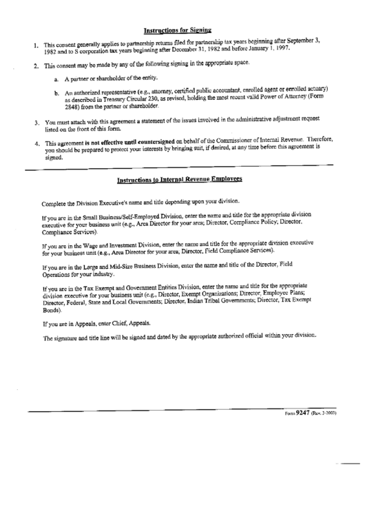 Instructions For Form 9247 - Partnership Return Tax Printable pdf