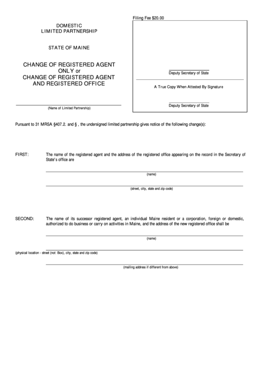 Fillable Form Mlpa-3 - Change Of Registered Agent And Registered Office Printable pdf