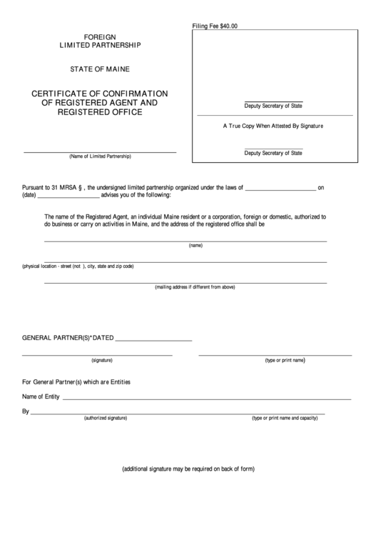 Fillable Form Mlpa-3d - Certificate Of Confirmation Of Registered Agent And Registered Office - Maine Secretary Of State Printable pdf