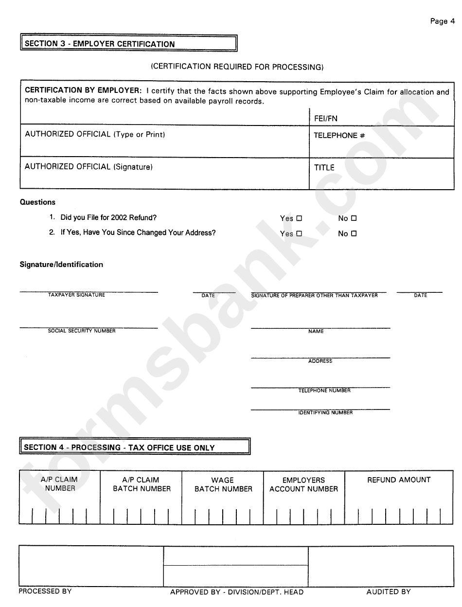 Form Wcwt-5 - Application For Refund Of Wilmington City Wage Tax - 2003