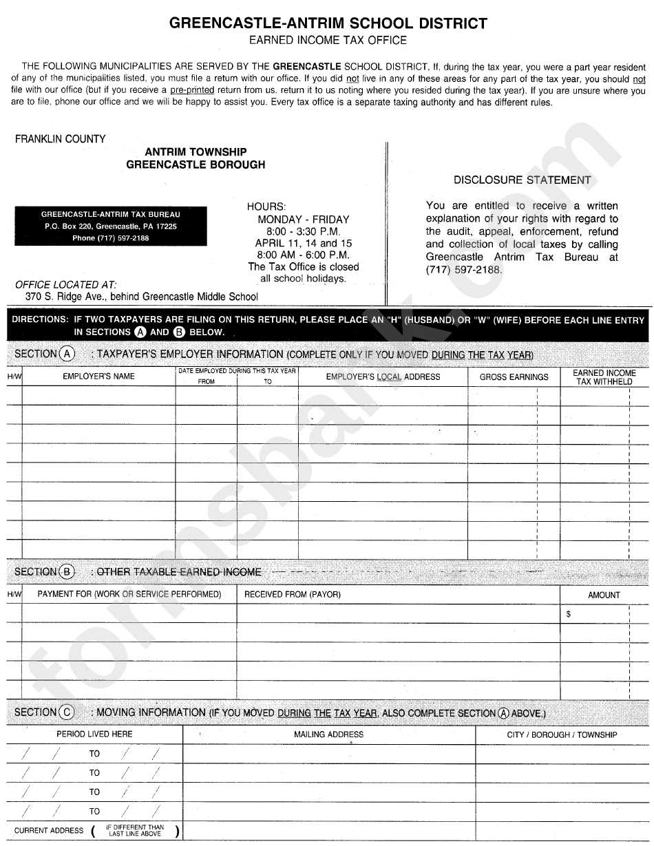 Local Earned Income Tax Return - Greencastle-Antrim, 2002