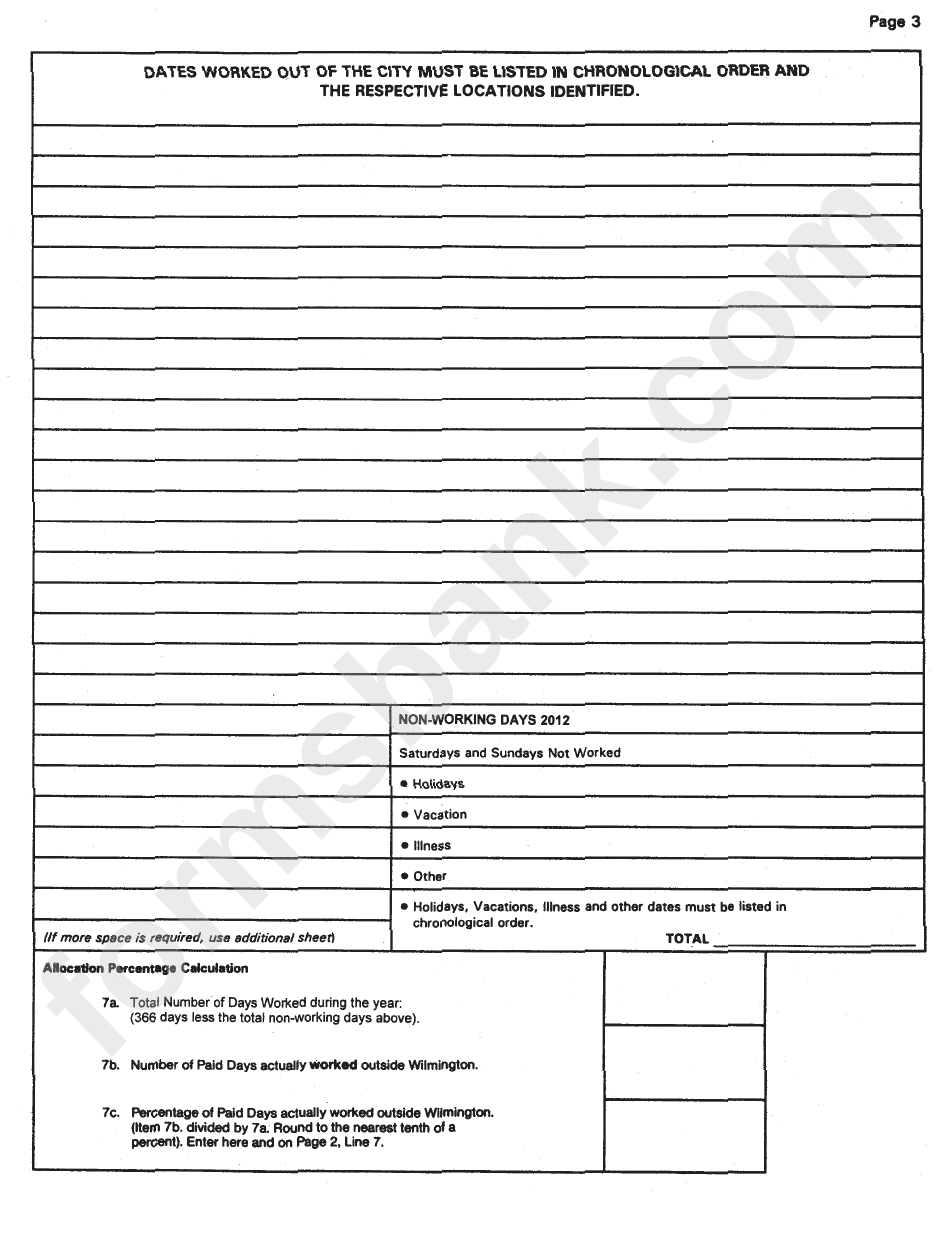Form Wcwt-5 - Application For Refund Of Wage Tax - Wilmington City, 2012