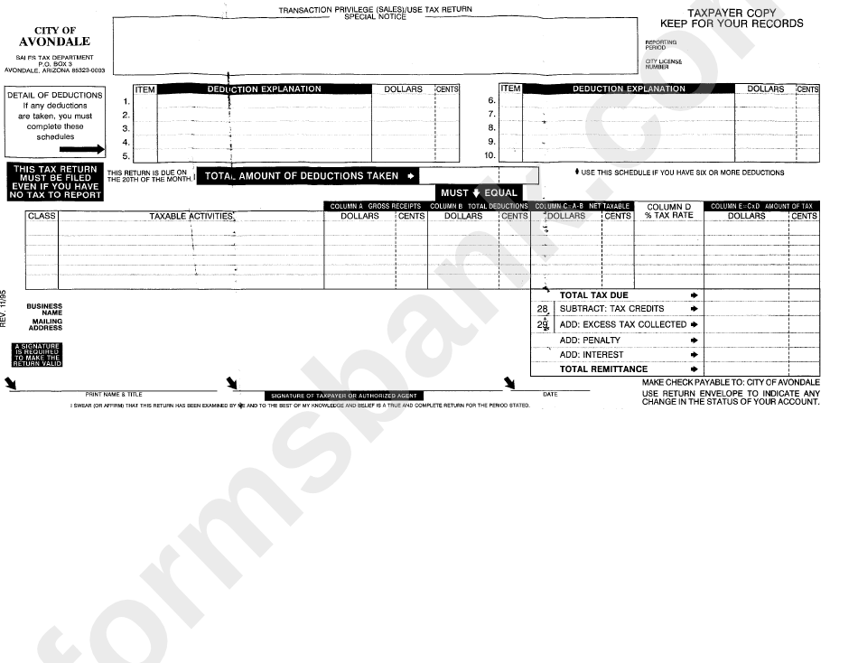 Transaction Privlege - Sales/use Tax Return - City Of Avondale