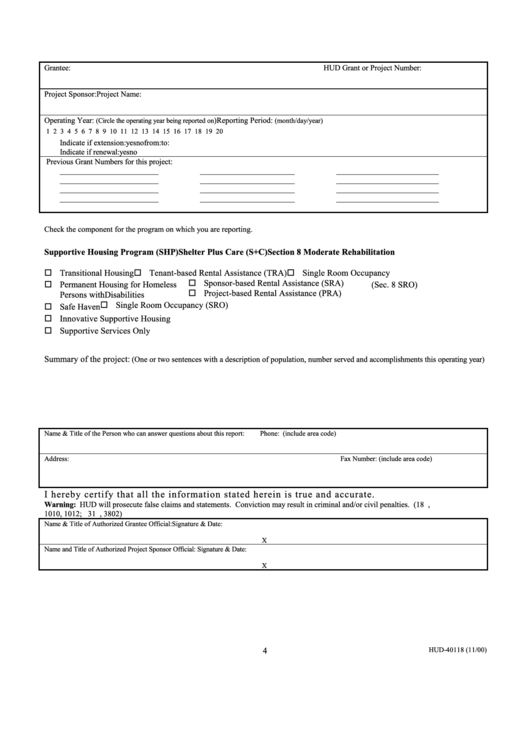 Form Hud-40118 - Annual Progress Report Printable pdf