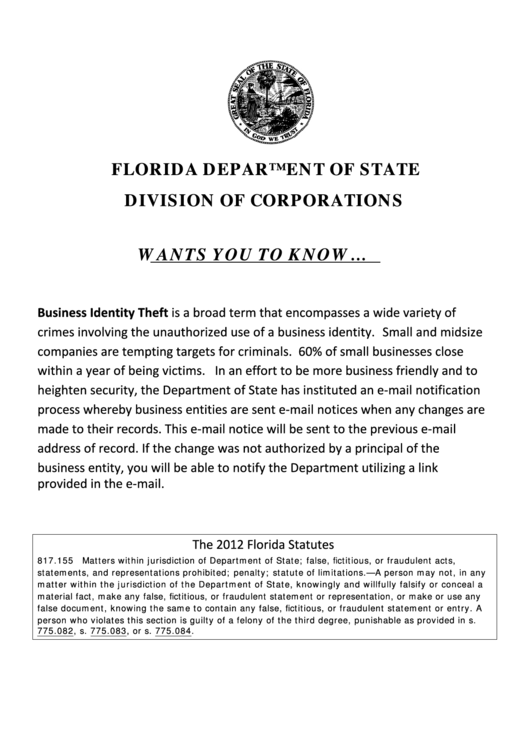 Fillable Articles Of Revocation Of Dissolution Form - Florida Department Of State - Division Of Corporations - 2012 Printable pdf
