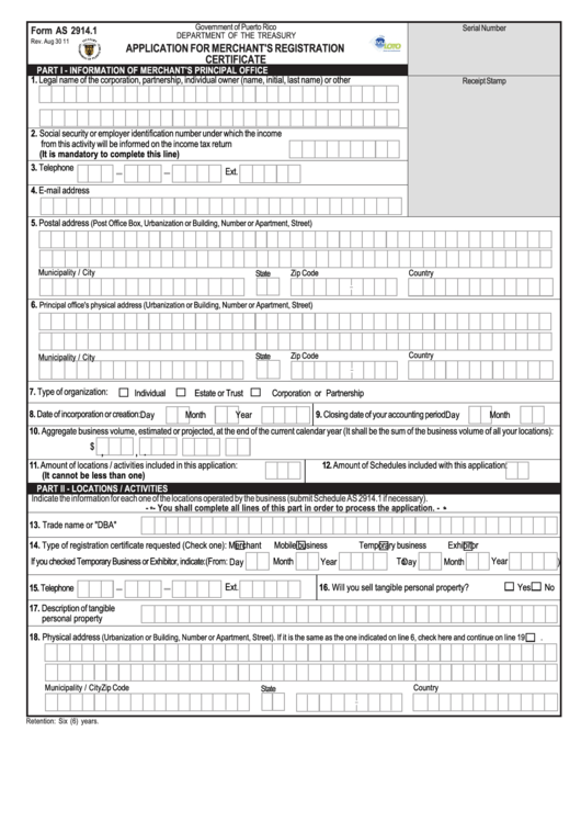 Form As 2914.1 - Application For Merchant