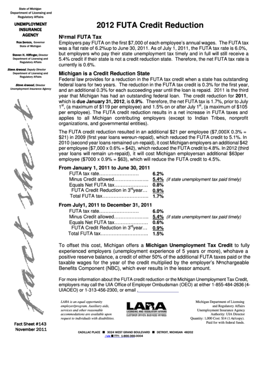Instructions For Futa Credit Reduction - 2012 Printable pdf