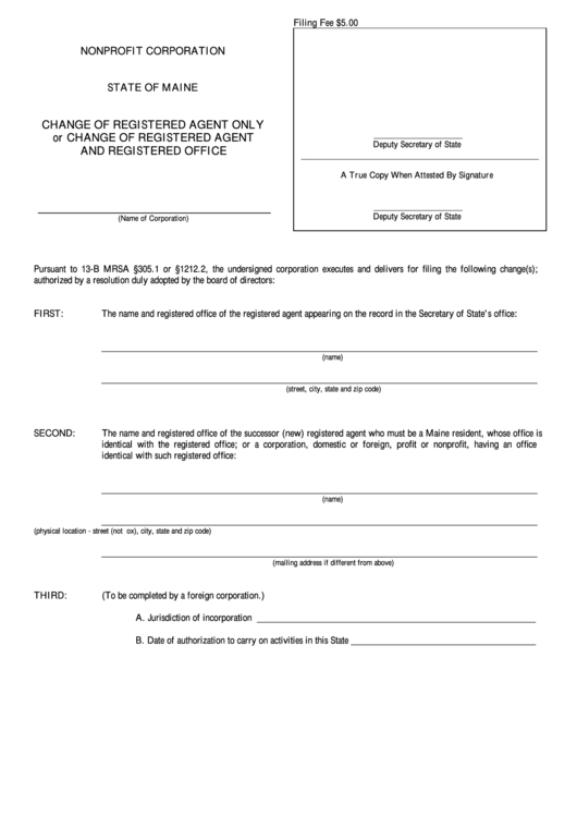 Fillable Form Mnpca-3 - Change Of Registered Agent Only Or Change Of Registered Agent And Registered Office For A Nonprofit Corporation Printable pdf