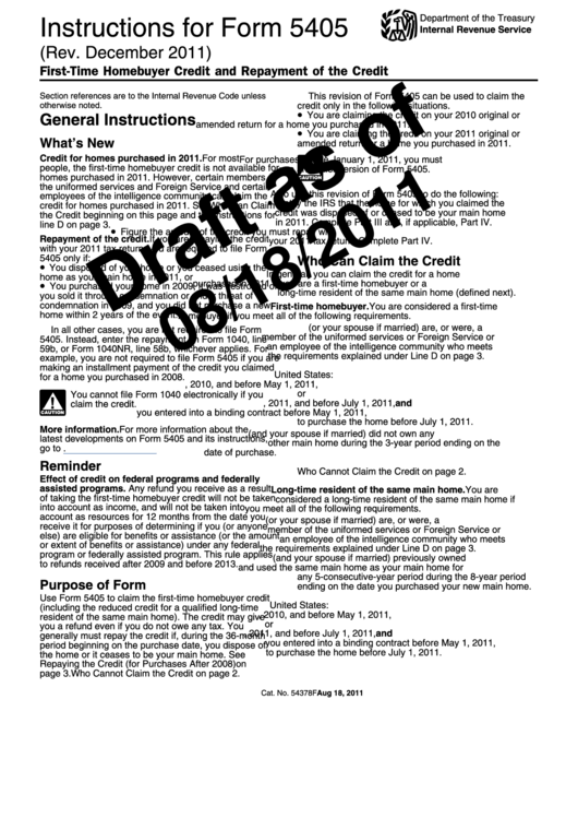 Instructions For Form 5405 Draft - (Rev. December 2011) Printable pdf