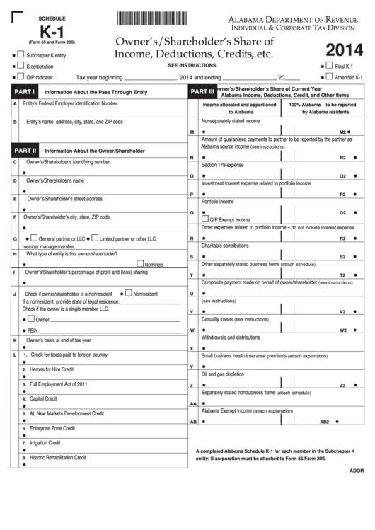 Schedule K-1 - Owner