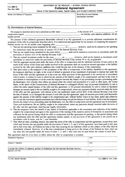 Form 2261-C - Callateral Agreement - Department Of The Treasury Printable pdf