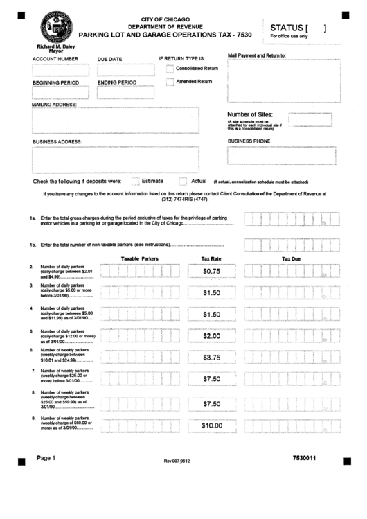 Form 7530 - Paking Lot And Garage Operations Tax - State Of Illinois Printable pdf