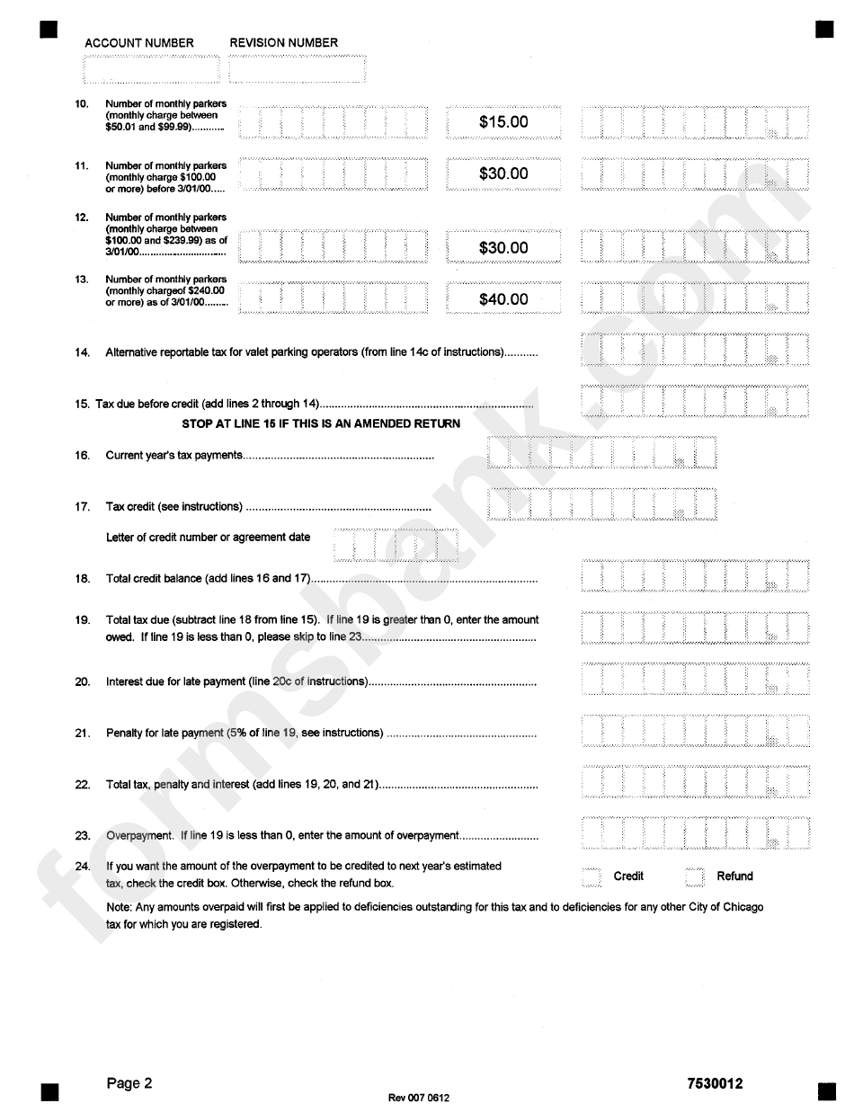 Form 7530 - Paking Lot And Garage Operations Tax - State Of Illinois