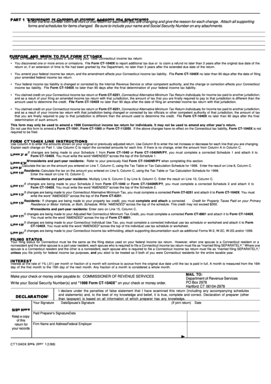Form Ct-1040x Line Instructions - Amended Connecticut Income Tax Return For Individuals Printable pdf