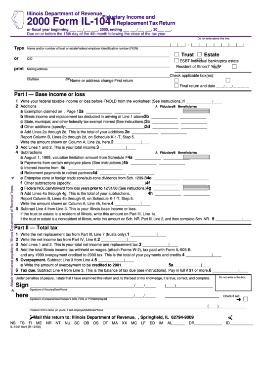 Form Il-1041 - Fiduciary Income And Replacement Tax Return - 2000 Printable pdf
