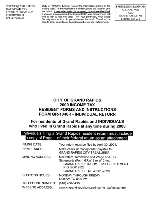 Instructions For Form Gr-1040r - Individual Return - 2000 Printable pdf