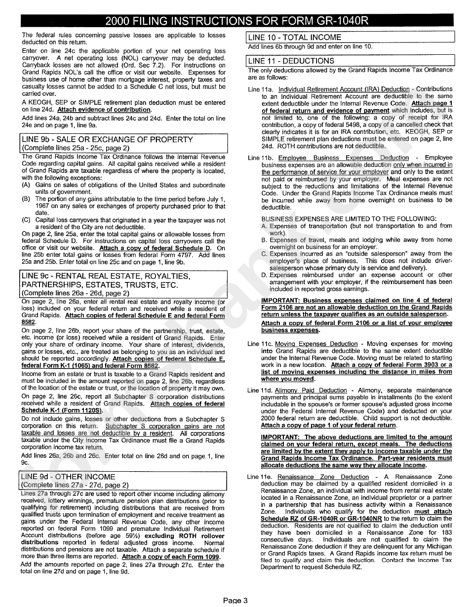 Instructions For Form Gr-1040r - Individual Return - 2000