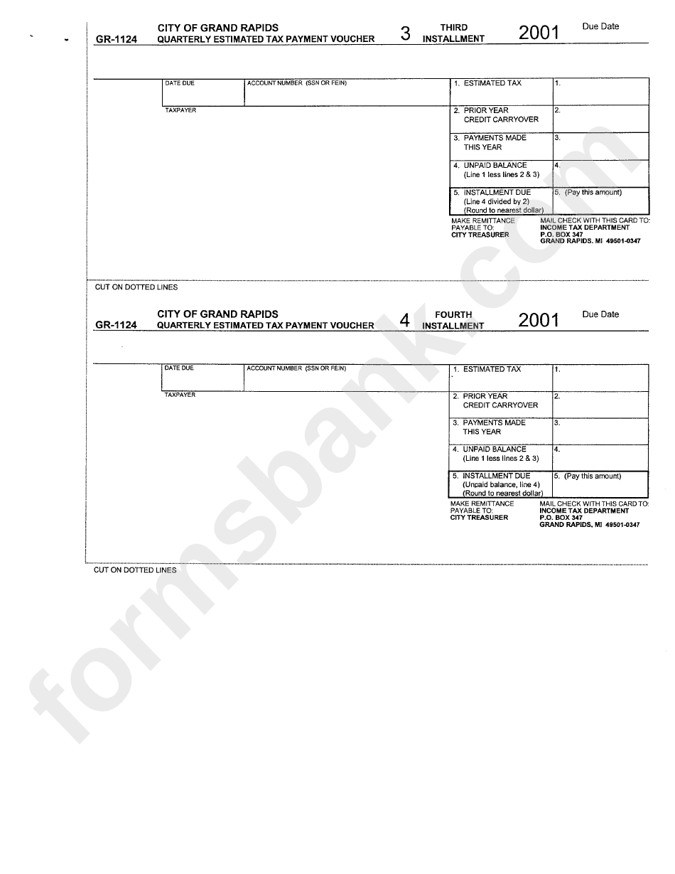 Form Gr-1040es - Declaration Of Estimated Income Tax - City Of Grand Rapids - 2001