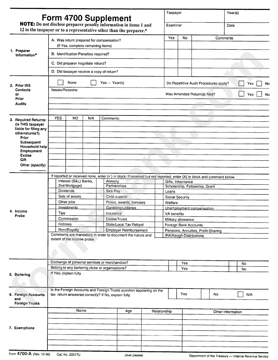 Form 4700-A - Department Of The Treasury