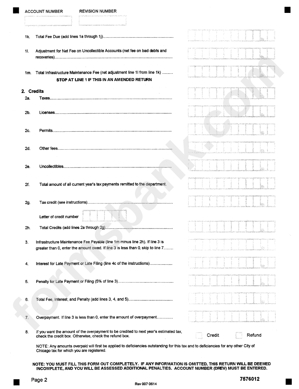 Form 7576013 - Infrastructure Maintenance Fee/franchise Fee - 7576 To Be Used Only By Commonweal Edison - State Of Illinois